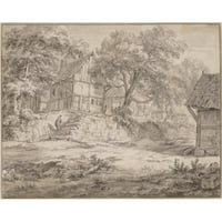 Jacob Van Ruisdael Black Moderni uokvireni muzej Art Print pod nazivom - vikendice među drvećem