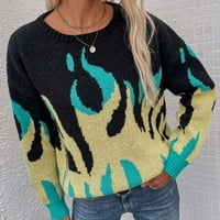 Hinvhai ženske modne modne dugih rukava Crew Crt izrez labavi trend bluza pleteni džemper na sezonskom
