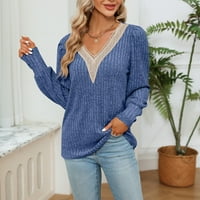 Bezolor ženski pad trendovski tuniki Vrući izrez čipkasti oblozi dugih rukava majica casual pulover