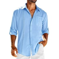 Ketyyh-Chn Muška košulja s dugim rukavima dolje Striped casual posteljina košulje svijetlo plava, xl