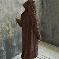 Kardigan za ženske ležerne zimske čvrstog pletenog kapuljača duge džep džemper