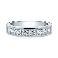 Sterling srebrne vjenčane prstenove kanala Set Asscher Cut Cuckic cirkonijski CZ Godišnjica napola vječnog