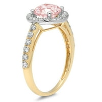 CT sjajan okrugli rez simulirani ružičasti dijamant 14k bijeli žuti zlatni halo pasijans sa Accenting prstenom SZ 5.5