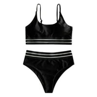 Ženski bikini set za ispis neto kupaći kostim grudnjaka napunjena kupaćim kostima za plažu crna + l