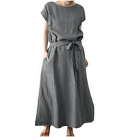Drindf Ljeto Maxi haljine za žene Casual Linen Collar Collar Tunic Duga haljina Labava montaža Kratka
