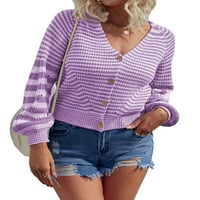 Cardigan džemperi za žene s dugim rukavima otvorenim prednjim prugastim ispisanim pletenim pletenim