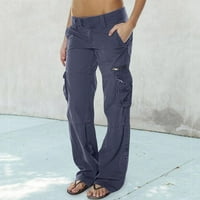 Njshnmn Ženske pantalone za teretne pantalone Multi džepovi komunalne radne pantalone, siva, XS