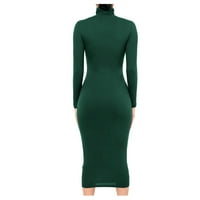 Lroplie haljine za žene casual moda tanki visoki vrat dugačak dugih rukava čista boja ženske haljine zelene m