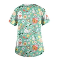 Ženski kratki rukav V izrez cvjetna bluza za ispis na vrhu Ležerne prilike labave majice Mint Green