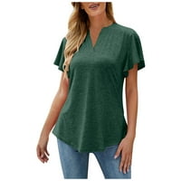 Ženski bluze Ženska moda V izrez Flyne rukavi Dutl Duwiltail majica Kratki rukav Green l