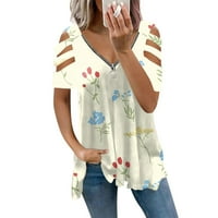 Ženska modna casual sa patentnim zatvaračem s V-izrezom tiskani majica s kratkim rukavima gore