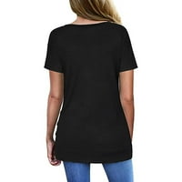 Ženske vrhove Ženska dama moda V-izrez kratki rukav košulju s majicom od punog blube Tun Tunics Black