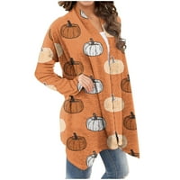 Hvyesh Cardigan za žene Soft Halloween bundeve print draperi Otvoreni prednji kardigani kaput trendi