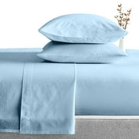 Premium bambusovni set - rashladni posteljina sa 12 dubokim džepom, luksuzom i ultra mekim organskim listovima i jastučnicima - svijetlo plava čvrsto, veličina CAL-kralja