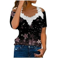 ERSAZI majica za žene Ženska modna tiskana čipka sa ramena kratki rukav casual labav vrh u Clearence