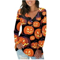 Ženski modni dugi rukav V-izrez V-izrez Halloween Ispiši labav Ležerni Soft Comfort Top