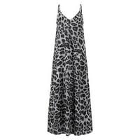 Entyinea Ljetne haljine za žene casual v izrez Labava haljina Leopard tiskana maxi haljina siva m