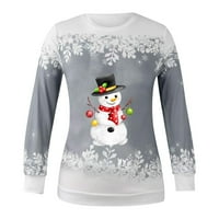 Žene sretne božićne majice za žene opušteno bluza s dugim rukavima snježne pahuljice snjegović print