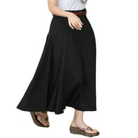 Thaisu ženske duge suknje Vintage High Squist Solid Boja Midi suknje Flowy suknje Dužina gležnja suknje