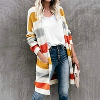 Kardigani za žene Trendi Stripe džemper s dugim bojama, džep za dugi u boji Klint Cardigan Yellow