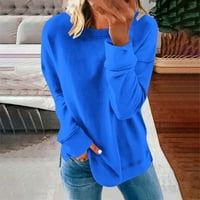 Zunfeo Fall majice za žene - pulover Čvrsta kreka Trendy Comfy dugih rukava Lood FIT dukseri Tunic T majice Plavi XL