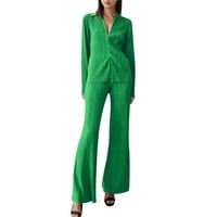 Ženske ljetne odjeće Okrugli vrat Crop Basic Top Crošene široke hlače za noge Postavite JumpSuits Green