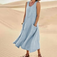 Ljetne haljine za žene, casual maxi sandresses solid color okrugli vrat bez rukava haljina s dugim ljuljačkama