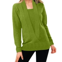PIMFILM Ženski pulover Dukseri za obrezivanje pulover džempera za žene s dugim rukavima zelene s