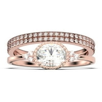 Prekrasna Art Nouvea 2. Karat ovalni rez Diamond Moissite Pristupačni zaručnički prsten, Dainty Diamond Moissitni vjenčani prsten, dva podudarna traka u srebru sterlinga sa 18K ružom pozlaće