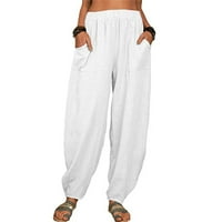 Frehsky ženske hlače elastične čvrste žene džepove duge hlače struine casual labave pantalone hlače hlače dukserice bijele boje