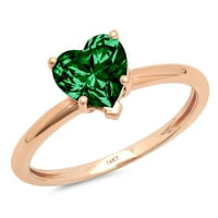 2. CT Sjajno simulirano srce simulirano smaragd 14k Rose Gold Solitaire prsten SZ 8.5