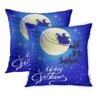 Silueta Santa Clausa na jelenu u sanjkama sa kolima punog mjeseca jastuka za jastuk