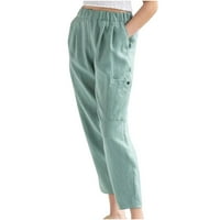 Hlače za žene široke noge Ljetne teretne hlače pantalone čiste boje elastičnih struka džepova tereta