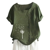 Ženske vrhove bluza Žene kratki rukav ležerni otisnuti ljetni okrugli izrez majice vojska zelena 4xl