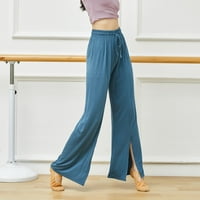 Brglopf ženske visoke elastične struke čvrste hlače široka noga navodna strana podijeljena duga hlače labave ležerne pantalone