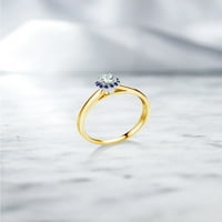 Gem Stone King 0. CT Sky Blue Aquamarine Blue stvorio je safir 10k žuti zlatni prsten sa bijelim zlatnim zupcima