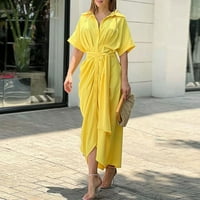 Haljina haljina Srednja duljina haljina s kratkim rukavima s kratkim rukavima modna haljina za modnu haljinu ženska haljina ženska haljina žuta m