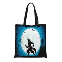 Platno tote torba tamno Halloween Moon na dvorcu Plavog neba i vukodložaj za višekratnu upotrebu na