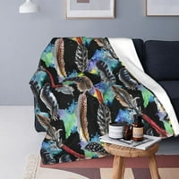 Akvarelni perjani uzorak runo bacaje pokrivač ultra mekani ugodan ukrasni flanel pokrivač cijelu sezonu