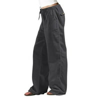Ženske ljetne pantazzo hlače pamučne posteljine ukidane visoke strukske hlače za cipele sa džepovima