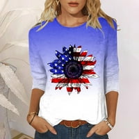 Dianli 4. srpnja ukrasi za žene Američka zastava Sunflower Star Striped Print Tunic Okrugli rukav za ruke Ljetne majice Ležerne prilike labave pulover