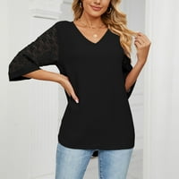 Ženski ljetni uštedu čišćenja tiskane labave majice rukave bluza V- vrat casual vrhovi crne boje