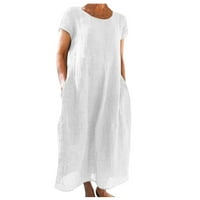 Ženske haljine Dužina gležnja Čvrsta sa džepom okrugli dekolte za sunčanje kratki rukav bijeli 3xl
