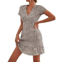 Ljetne haljine za žene Ženska ljetna tačka Ispis kratkih rukava V-izrez A-line Flowy Party haljina