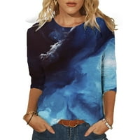 Ljetni rukav majica Pejzažna slika uzorka za žene za žene Three Quarter rukava s pulover okruglim vratom