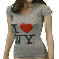 Love Ny New York Womens V-izrez Majica Spande Heart Grey XL