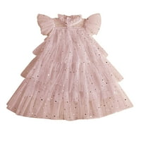 Djevojčica toddlera Flyne rukave Star Moon Paillette Princess haljina Plesne zabave Ruffles haljine