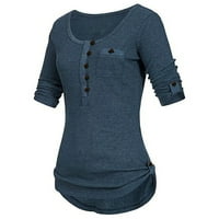 Cleance ženske bluze Dressy dugih rukava od pune bluze casual ženske modne Henley bluze, mornarice,