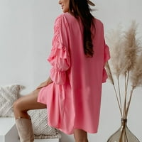Ženske haljine Modni boemski V-izrez Loose dugi rukav ruffles Puna mini haljina casual ružičasta m