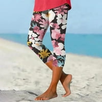 Gathrrgyp Capri pantalone za žene, ženski ljetni casual elastični struk ispisane košare na plaži